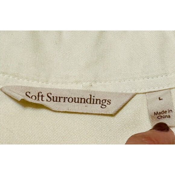 Soft Surroundings Size L Ivory Ruched Sleeve Shacket Oversized Buttons Timeless - Picture 13 of 14
